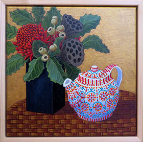 Still Life with Waratah & Lotus Pods by Deborah Brown